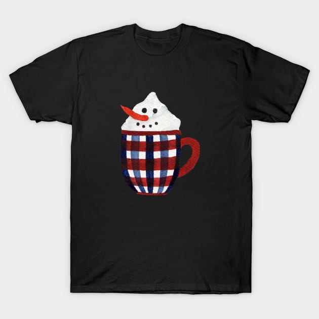 Hot Chocolate Snowman - red and blue checkered pattern mug T-Shirt by SRSigs